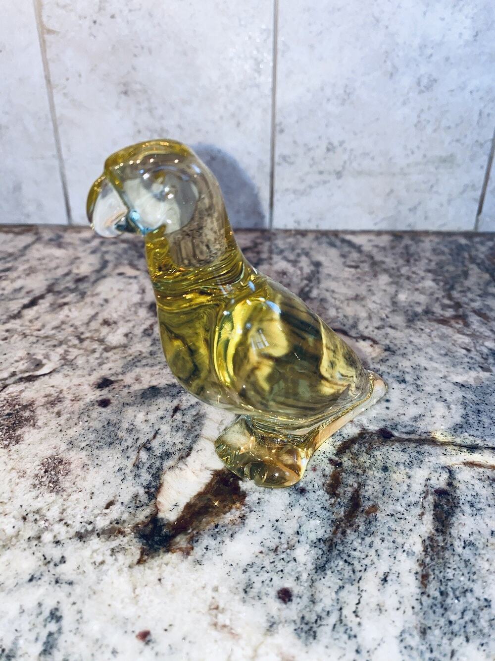Chipped France Baccarat Crystal Parakeet Figurine Yellow Marked Lovely Bird